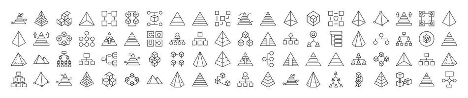 Bundle of Pyramid, Hierarchy, Cubes Related Line Icons. Outline Signs for Graphic and Web Design, Apps, Adverts, Various Cards vector