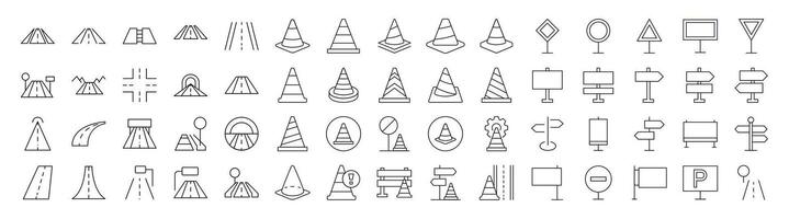 Collection of Road, Path, Traffic Cone Related Line Icons. Outline Signs for Graphic and Web Design, Apps, Adverts, Various Cards vector