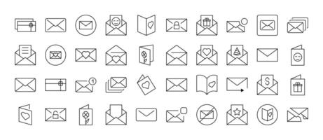 Collection of Envelope, Mail, Post Related Line Icons. Outline Signs for Graphic and Web Design, Apps, Adverts, Various Cards vector