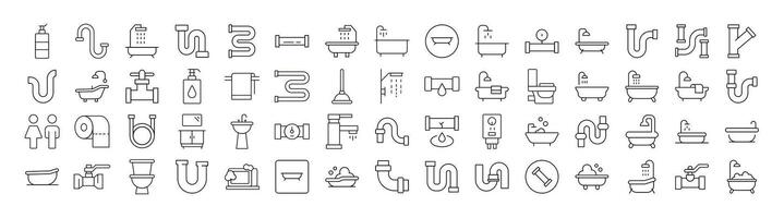 Faucet, Pipes, Bathroom, Toilet Line Icon Collection. Minimalistic Linear Pictogram for Web and Graphic Design, Apps, Banners, Social Network and Cards vector