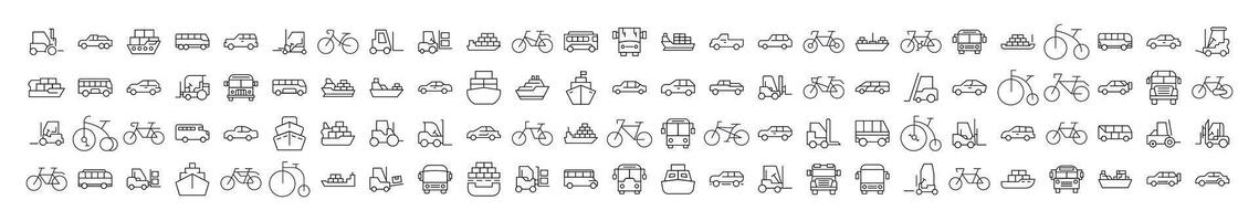 Bus, Ship, Tractor, Bicycle, Car Set of Thin Icons. Editable Stroke. Perfect for Web Sites, Books, Cards, Apps vector