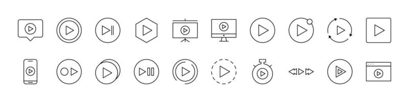 Collection of Play Sign Related Line Icons. Outline Signs for Graphic and Web Design, Apps, Adverts, Various Cards vector