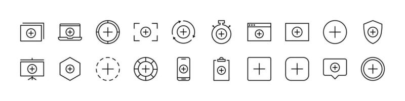 Plus or Add Simple Isolated Line Icons Collection. Editable Stroke. Perfect for Web Sites, Books, Cards, Apps vector
