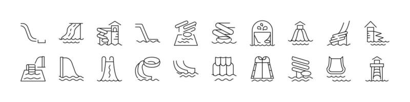 Water Slide Collection of Thin Icons. Editable Stroke. Perfect for Web Sites, Books, Cards, Apps vector
