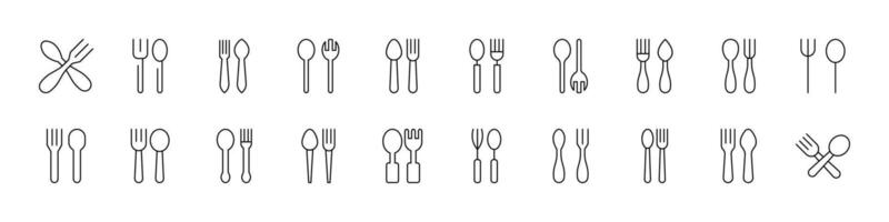 Fork and Spoon Collection of Thin Icons. Editable Stroke. Perfect for Web Sites, Books, Cards, Apps vector