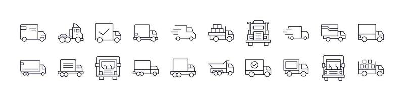 Delivery Truck Thin Icons Collection. Editable Stroke. Perfect for Web Sites, Books, Cards, Apps vector