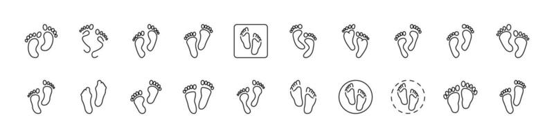 Footprint Line Icon Set. Outline Signs for Graphic and Web Design, Apps, Adverts, Various Cards vector