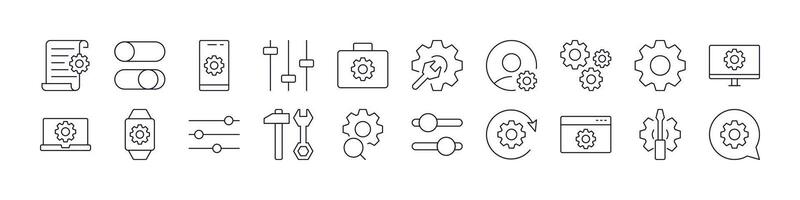 Settings Set of Thin Icons. Editable Stroke. Perfect for Web Sites, Books, Cards, Apps vector