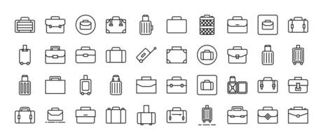 Set of Line Icons of Suitcase, Briefcase, Baggage, Luggage. Minimalistic Linear Pictogram for Web and Graphic Design, Apps, Banners, Social Network and Cards vector