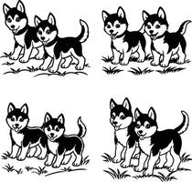 Lighthearted dog collection line drawing sheet vector