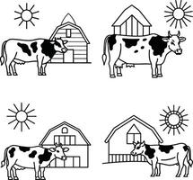 Cow line sketches in black and white for coloring pages vector