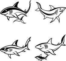Shark fish bundle with lovely tropical and marine creatures in an ocean style vector
