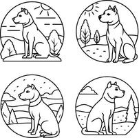 Amusing dog sketches black and white page vector
