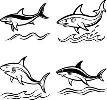Cute shark fish set featuring tropical and marine animals in an ocean theme vector