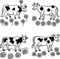 Cow outline image set for coloring in black and white vector
