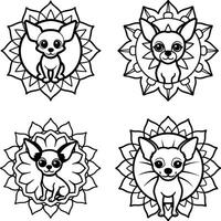 Dog set with funny poses line art page vector