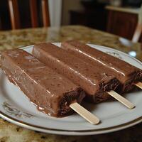 Three Melted Chocolate Ice Cream Bars On Plate photo
