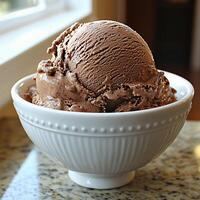 Delicious Chocolate Ice Cream in a White Bowl photo