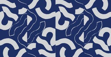 Crafted hand drawn brush line abstract pattern in indigo blue and white, Japanese and ethnic folk wood caving, block print texture surface background, simple graphic for textile, fabric vector