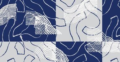 Crafted hand drawn brush line abstract pattern in indigo blue and white, Japanese and ethnic folk wood caving, block print texture surface background, simple graphic for textile, decoration vector