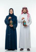 Muslim Couple Holding Ramadan Lanterns Festive Image photo