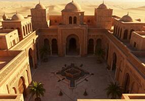 Desert Oasis Courtyard Stunning Architectural Render of Moroccan Palace photo