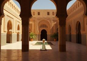 Serene Moroccan Courtyard Architecture Sunlit Oasis photo