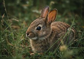 Adorable Baby Rabbit in Green Grass Nature Photo