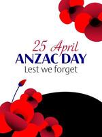 Anzac day vertical poster with two poppy flower compositions on black and white background vector
