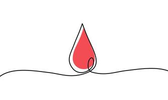 Continuous line drawing of blood drop on white background. vector