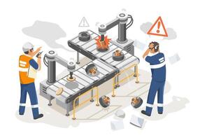 Manufacturing Error Without IoT System Production Line Failure and Worker Stress in Smart Factory Isometric Isolated vector