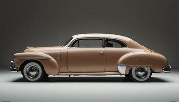 Side View of a Classic Beige Car with White Top and White Wall Tires photo