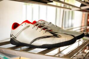 March 8, 2025, Semarang, Indonesia, a futsal shoe is on the shoe rack of the mosque photo