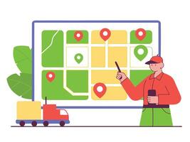 Delivery Driver Using GPS Navigation App for Route Planning vector