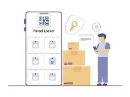Parcel Locker Use with Smartphone and Key Retrieval vector