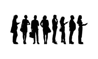 Queue Concept Silhouettes of People Standing in Line for Daily Activities. vector