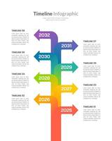 Colorful Vertical Arrow Timeline Infographic 8 Key Events. Presentation, Report, Plan and Milestone. vector
