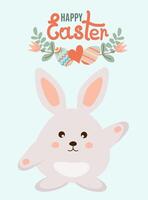Happy easter. Spring flowers with the easter eggs and rabbit on blue background. Can be add text. Design for banner, poster, postcard. EPS10. vector