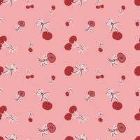 Seamless pattern of cherries on pink background with stylized design vector