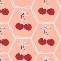 Repeating cherry pattern with geometric background vector