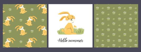Charming forest animals patterns featuring playful rabbits for summer design vector