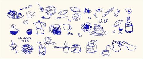La dolce vita coffee and breakfast elements for design projects vector