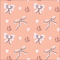 Pink pattern with bows and hearts on pastel background vector