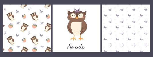Adorable forest animal patterns with owls and floral accents for craft and design projects vector