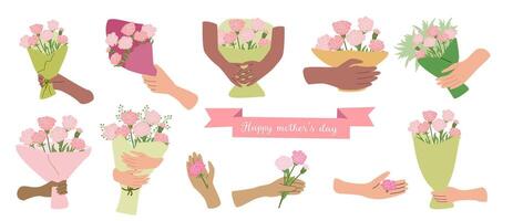 Mother's day greeting card set with carnations and loving messages vector