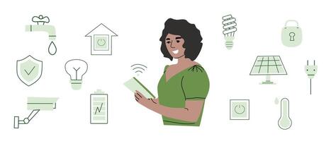 Smart home technology and automation with people for modern living design vector