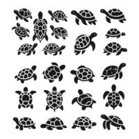 Simple Turtle Silhouette Bundle Four Unique Poses on White Background vector