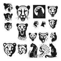 Simple Cheetah Silhouette Bundle Three Dynamic Designs on White Background vector