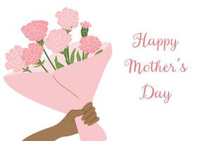 Mother's day carnation bouquet greeting card design vector