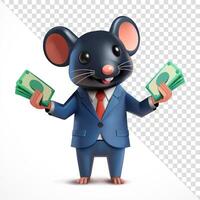 Rat in suit happy holding money, 3d. Suitable for business and design elements vector